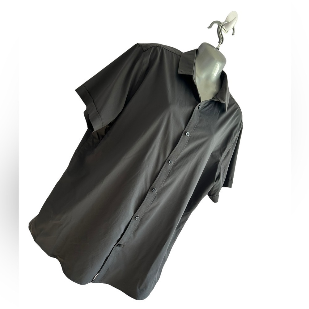 Express Slim Performance Gray Button Down Short S… - image 3
